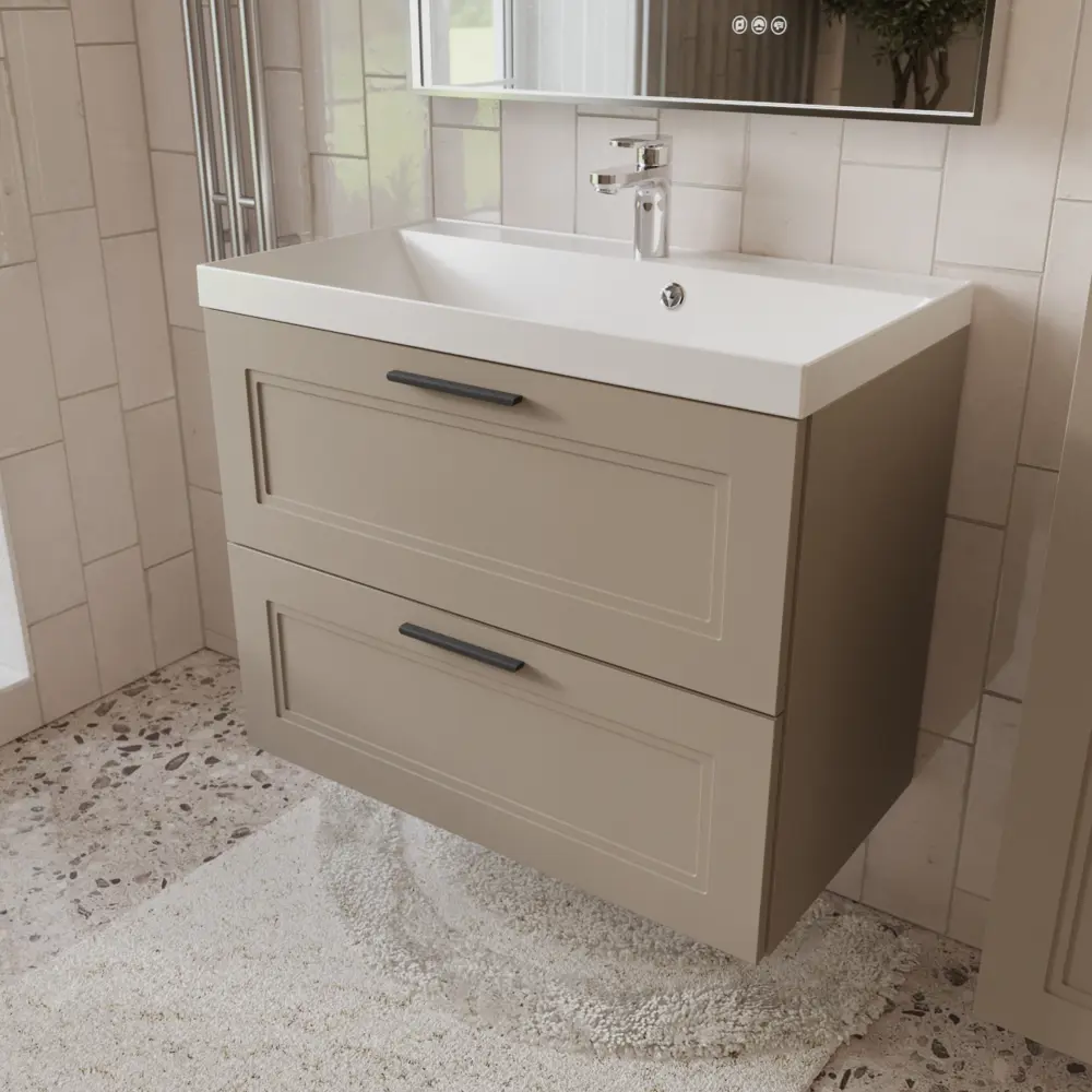 Фото Тумба с раковиной для ванной Mebelvann Arcadia 80см подвесная цвет бежевый