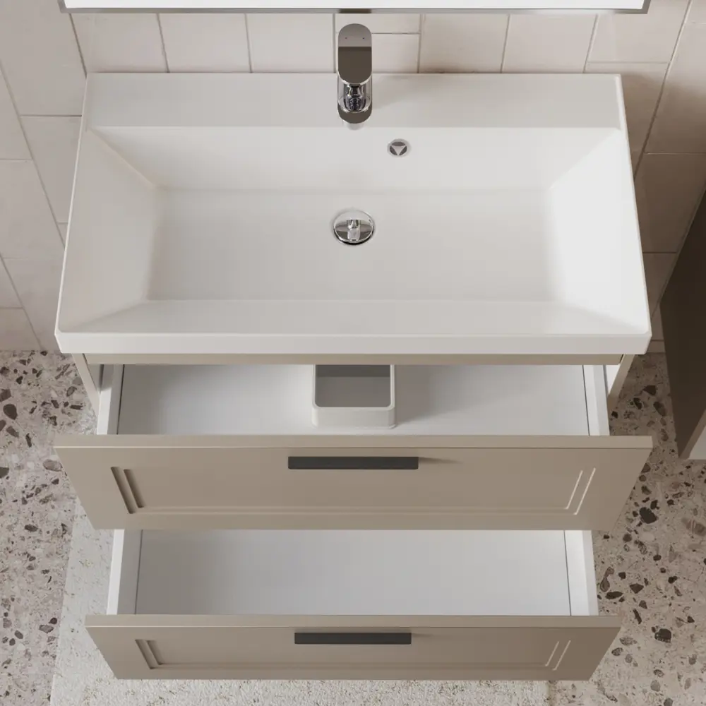 Фото 2 Тумба с раковиной для ванной Mebelvann Arcadia 80см подвесная цвет бежевый