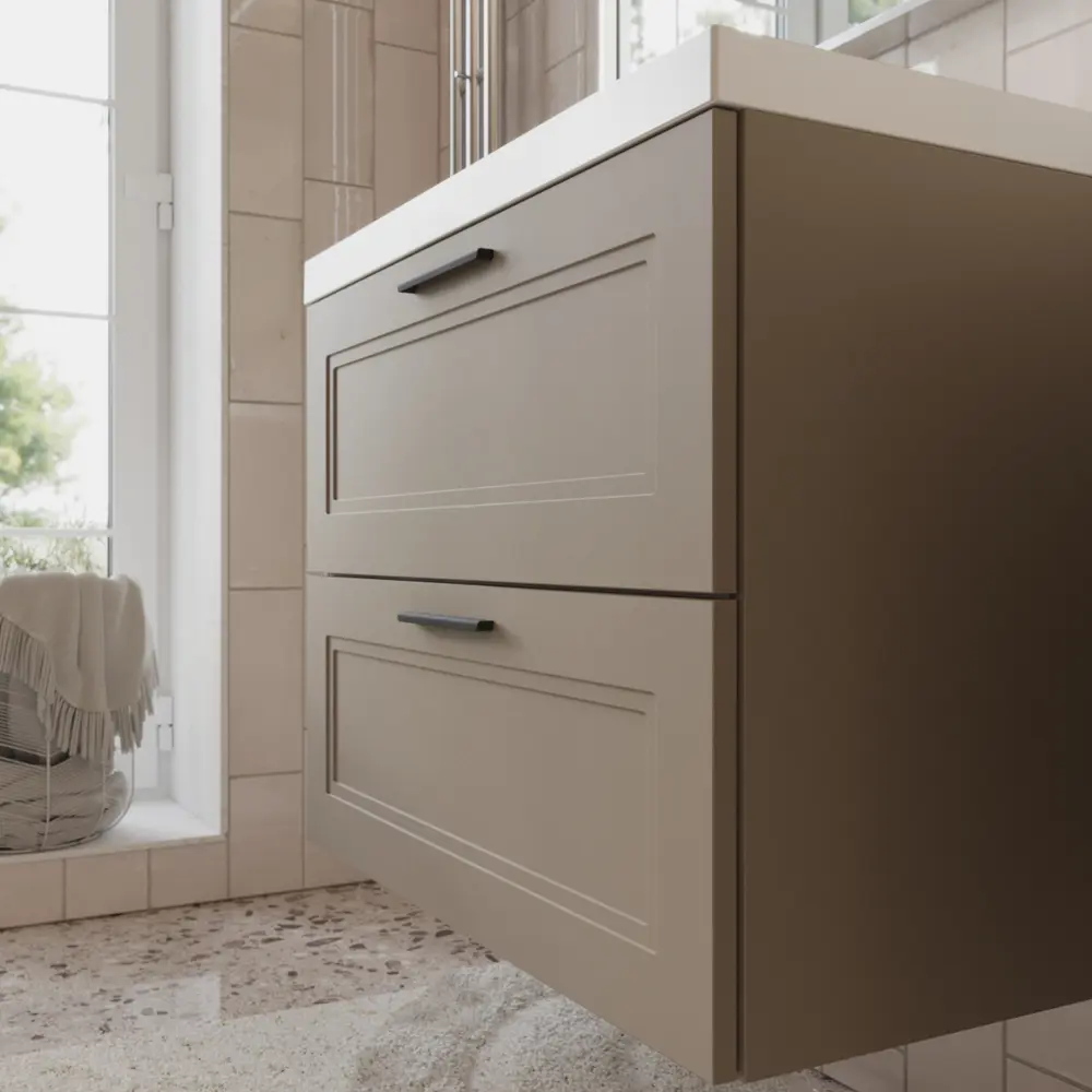 Фото 3 Тумба с раковиной для ванной Mebelvann Arcadia 80см подвесная цвет бежевый