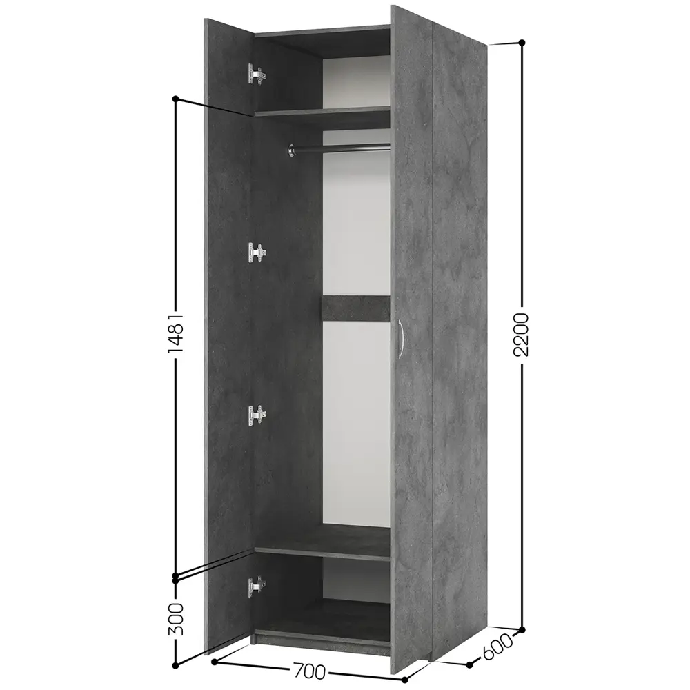 Фото 3 Шкаф распашной Гамма ДО-2 с 2 дверями 70x220x60 см ЛДСП цвет серый ароза реликтовая