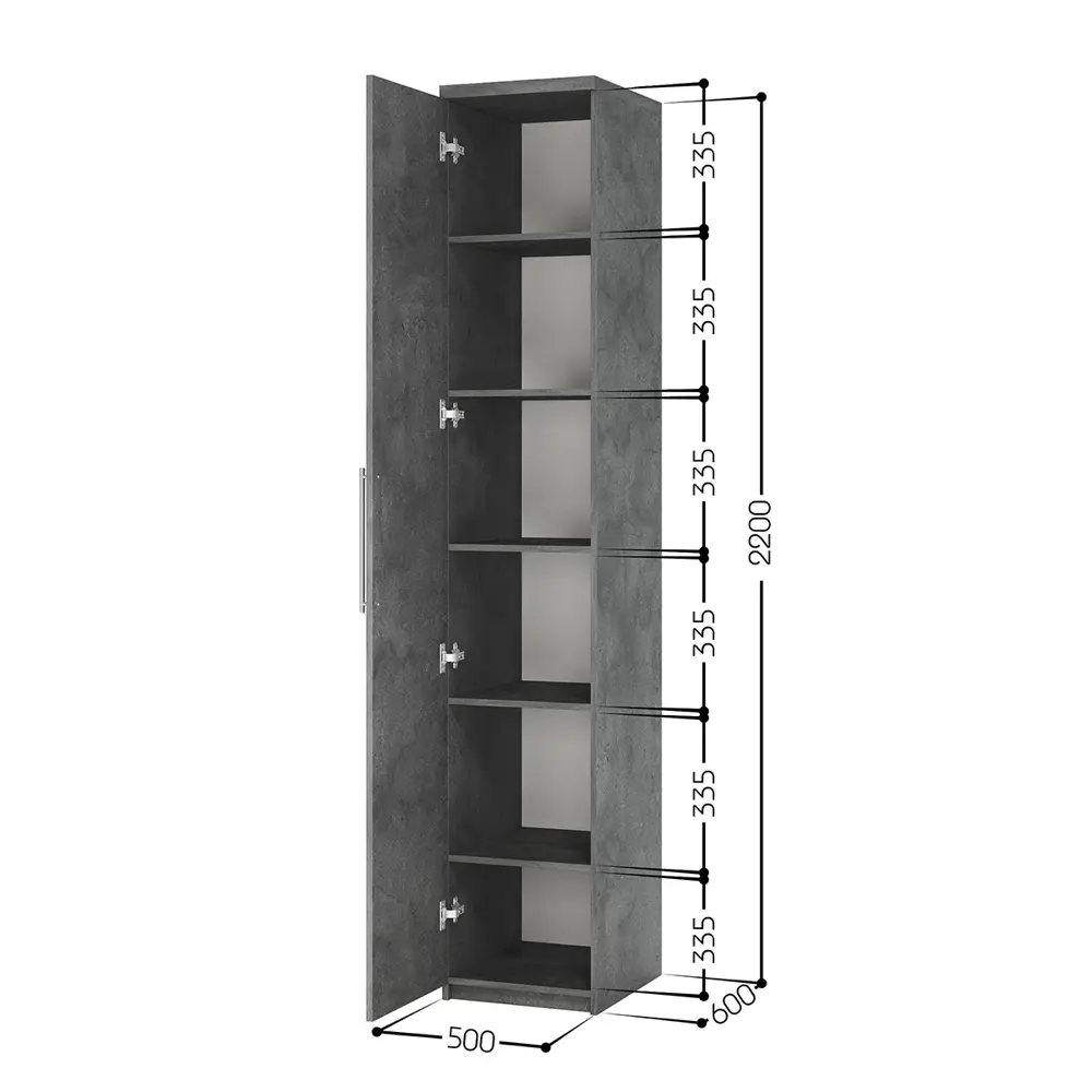 Фото 3 Шкаф распашной Гамма Мелодия МП-11 с 1 дверью 50x220x60 см ЛДСП цвет серый ароза реликтовая