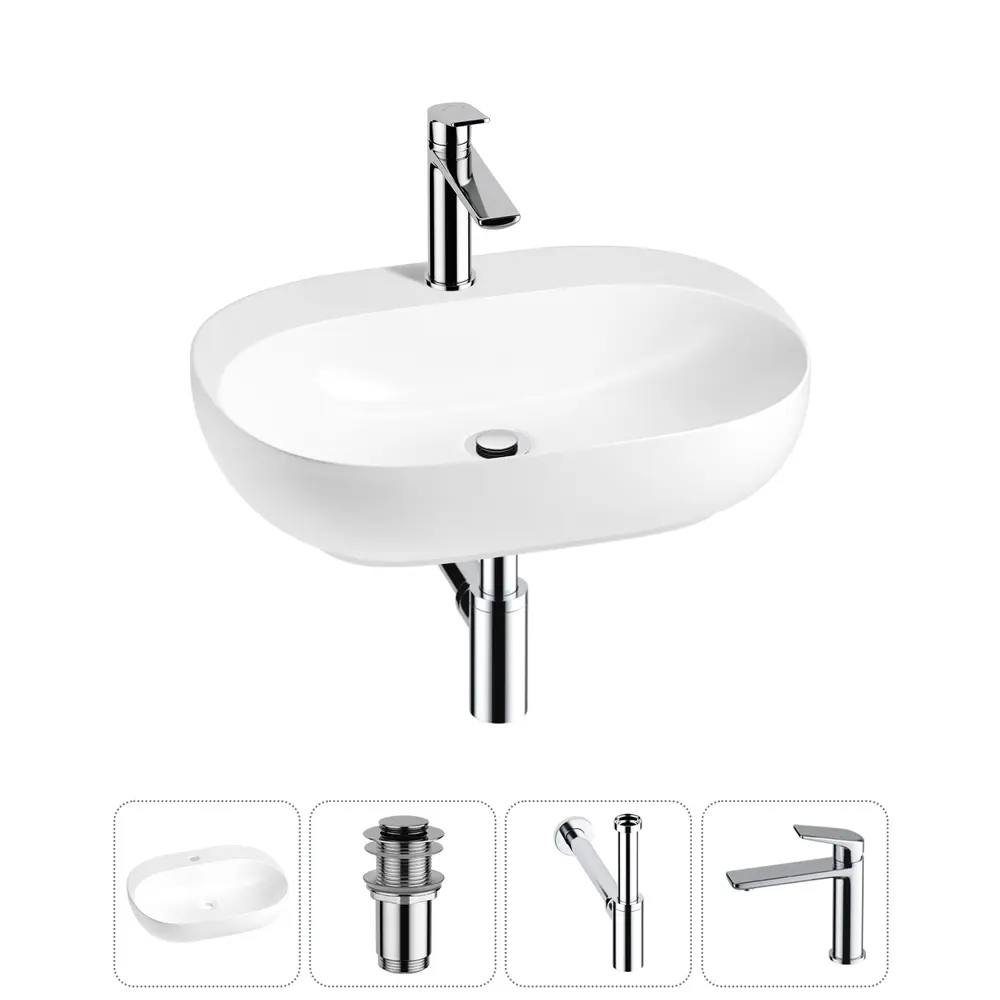 Фото Раковина Wellsee pro line 20212429R 53см цвет раковина 4 в 1: д/к, сифон, смеситель Фото Раковина Wellsee pro line 20212429R 53см цвет раковина 4 в 1: д/к, сифон, смеситель