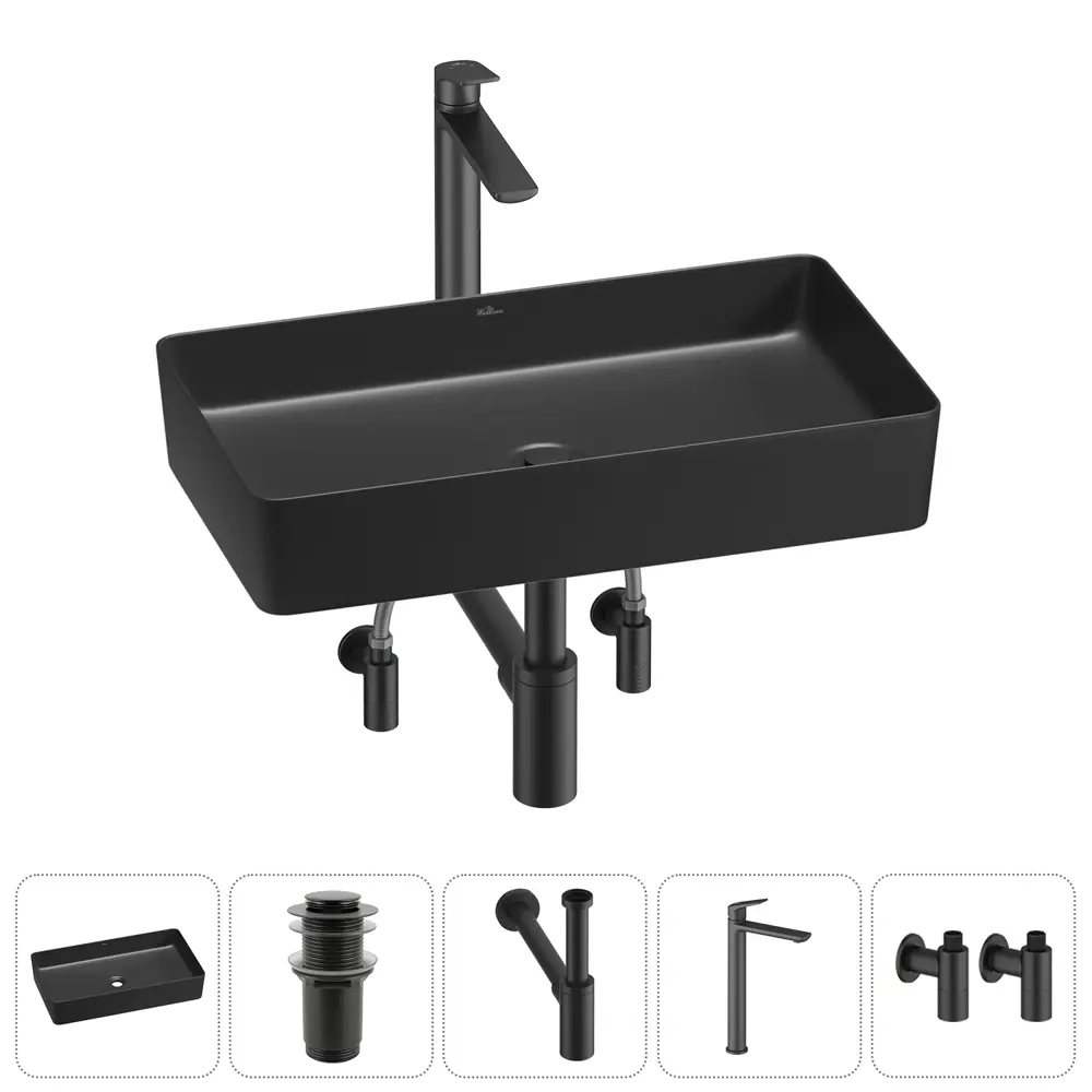 Фото Раковина Wellsee freedom 2.0 20214577R 60см цвет раковина 5 в 1: д/к, сифон, смеситель, вентили