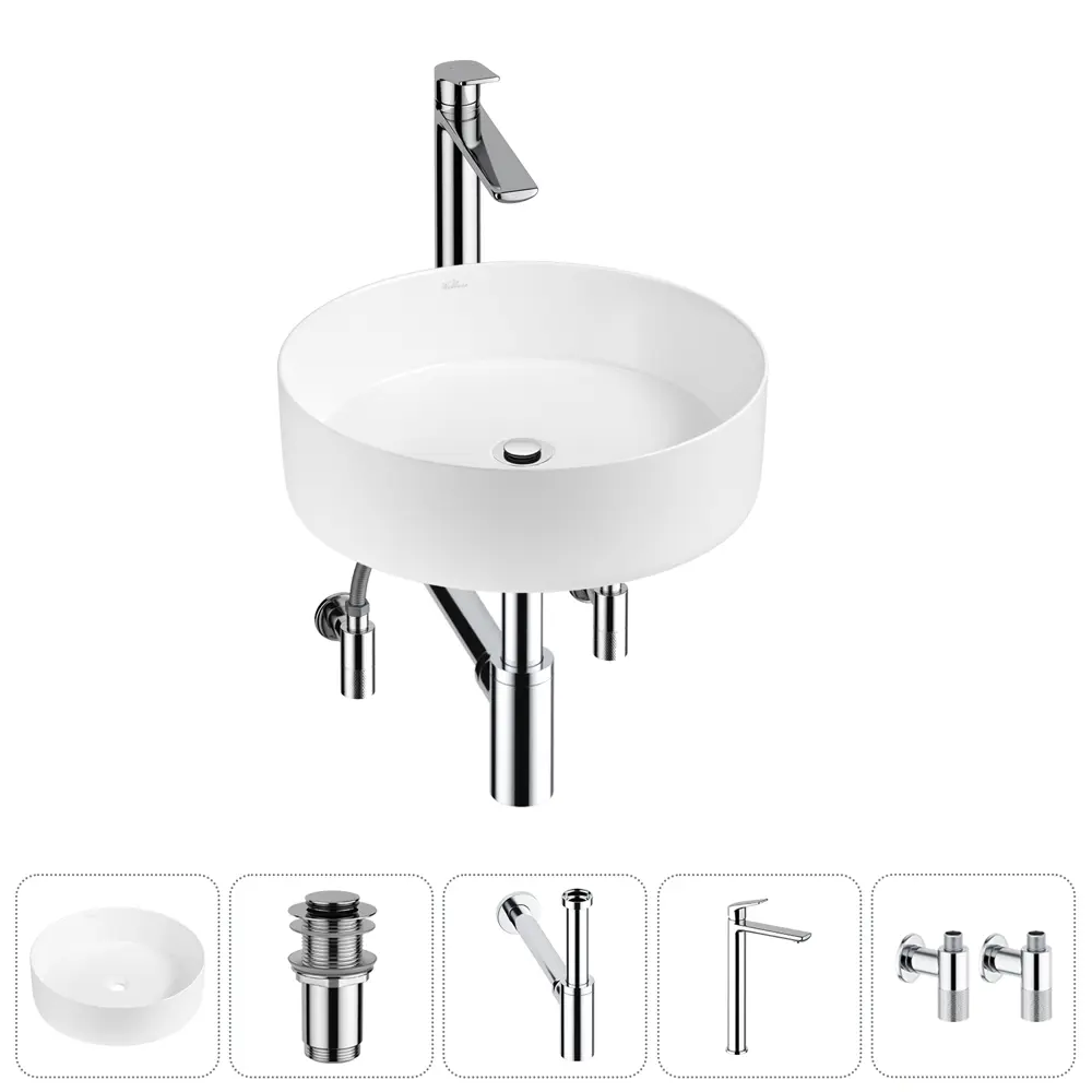 Фото Раковина Wellsee coax 20213875R 30см цвет раковина 5 в 1: д/к, сифон, смеситель, вентили