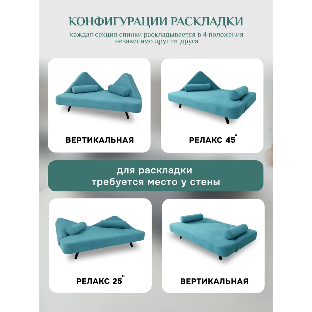 Фото 2 Диван раскладной Brendoss 180x25x132 см велюр цвет голубой Фото 2 Диван раскладной Brendoss 180x25x132 см велюр цвет голубой