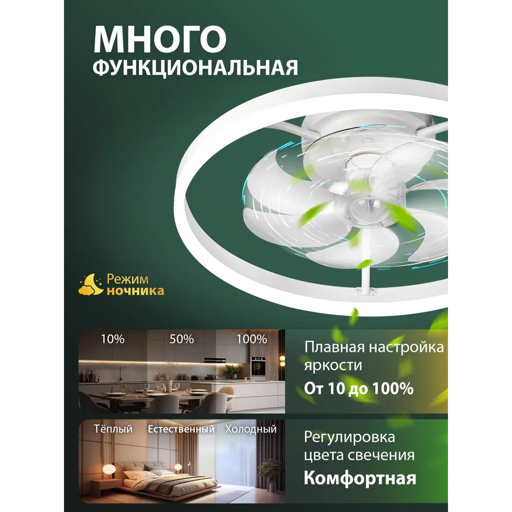 Фото 2 Люстра-вентилятор светодиодная Natali kovaltseva Led lamps 81489 с пультом 18 м² освещение менее 9 м² вентиляция регулируемый белый свет цвет белый Фото 2 Люстра-вентилятор светодиодная Natali kovaltseva Led lamps 81489 с пультом 18 м² освещение менее 9 м² вентиляция регулируемый белый свет цвет белый