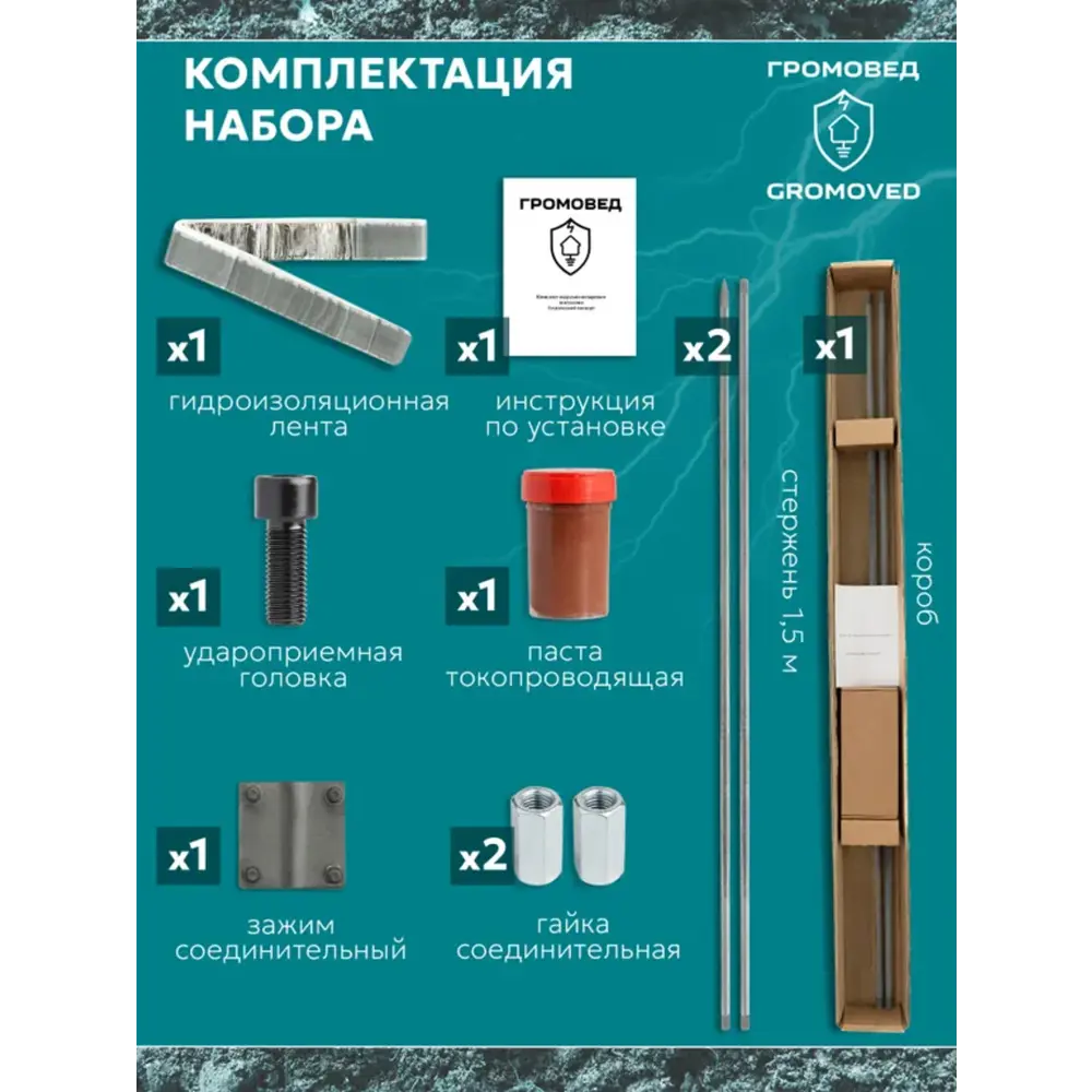 Фото 4 Комплект заземления с заострением Громовед D16 мм оцинкованный 3 м Фото 4 Комплект заземления с заострением Громовед D16 мм оцинкованный 3 м