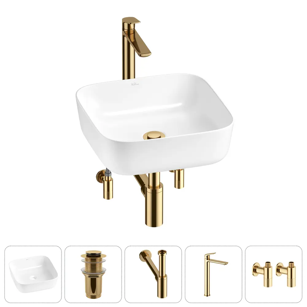 Фото Раковина Wellsee preen 20214189R 39см цвет раковина 5 в 1: д/к, сифон, смеситель, вентили