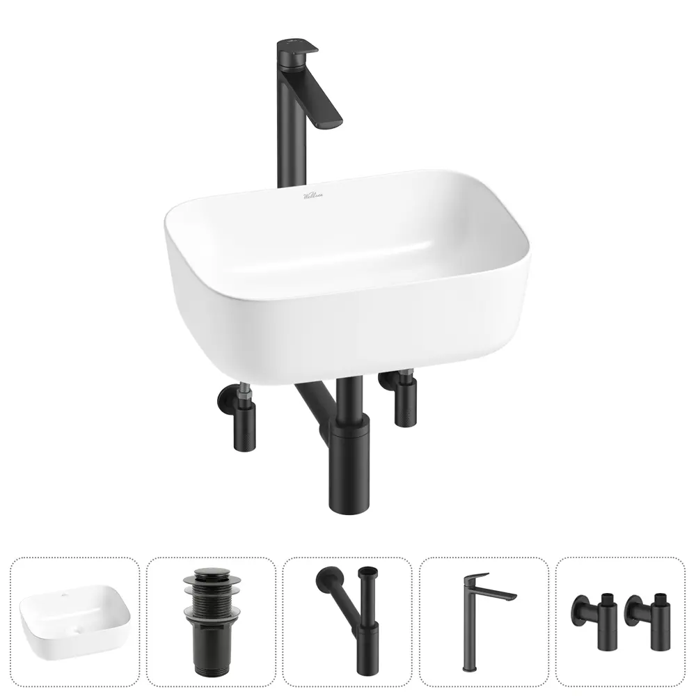 Фото Раковина Wellsee Preen 40см сифон смеситель вентили