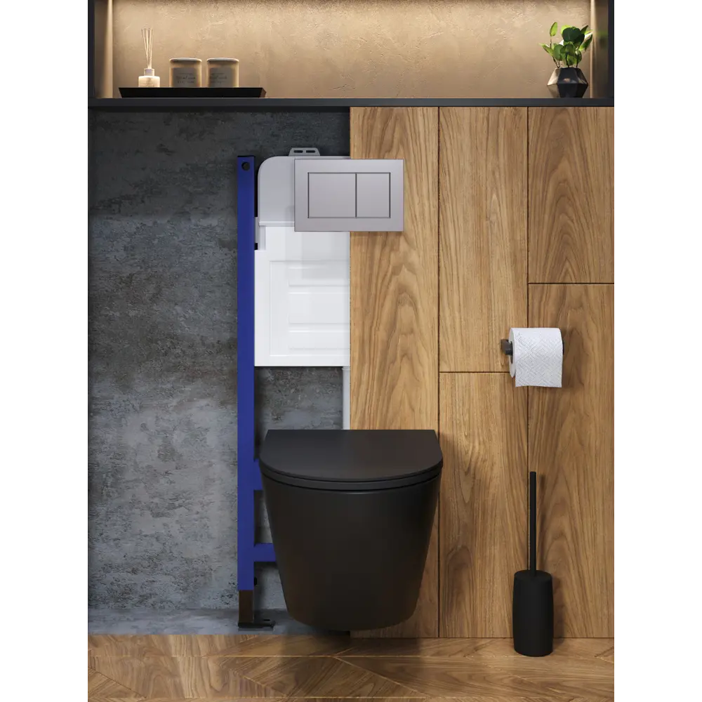 Фото 8 Комплект инсталляция с унитазом и кнопкой 3 в 1 Watersense W00647 инсталляция безободковый подвесной унитаз Milana S черный матовый кнопка хром Фото 8 Комплект инсталляция с унитазом и кнопкой 3 в 1 Watersense W00647 инсталляция безободковый подвесной унитаз Milana S черный матовый кнопка хром