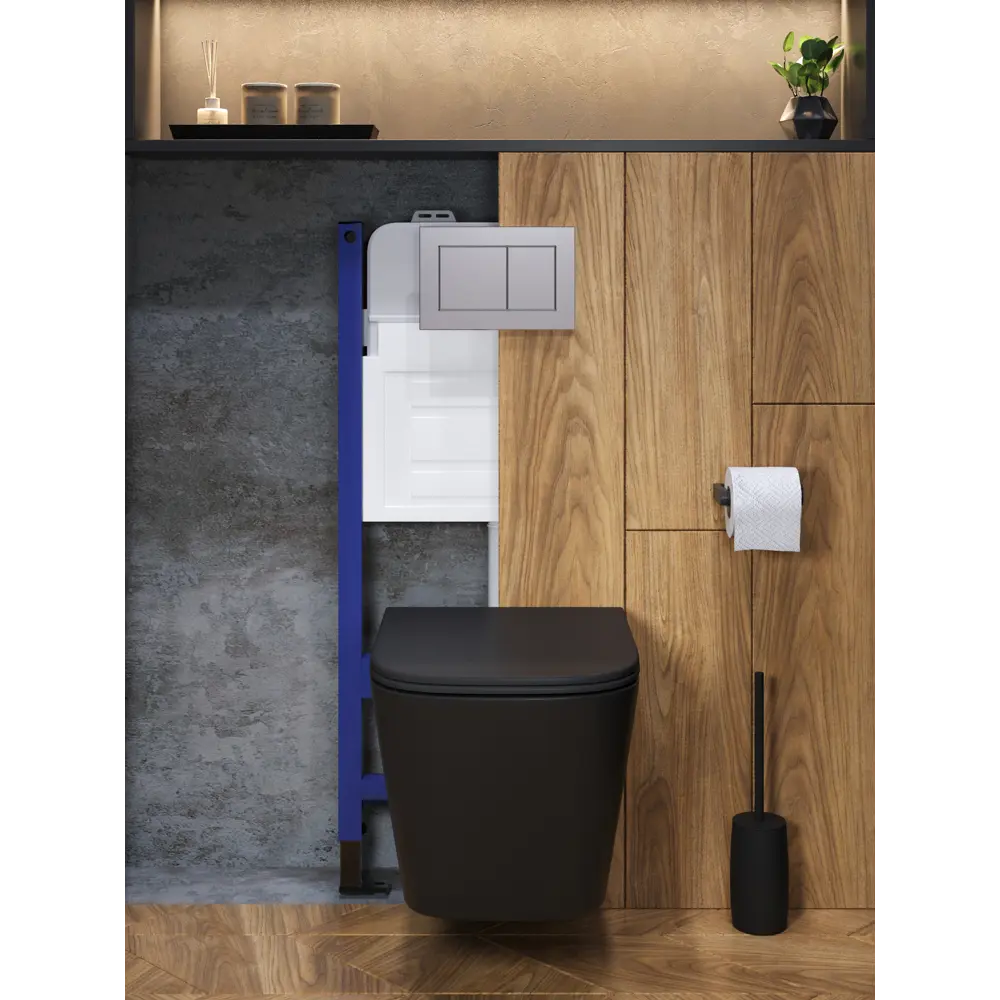 Фото 8 Комплект инсталляция с унитазом и кнопкой 3 в 1 Watersense W00650 инсталляция безободковый подвесной унитаз Eva S черный матовый кнопка хром Фото 8 Комплект инсталляция с унитазом и кнопкой 3 в 1 Watersense W00650 инсталляция безободковый подвесной унитаз Eva S черный матовый кнопка хром