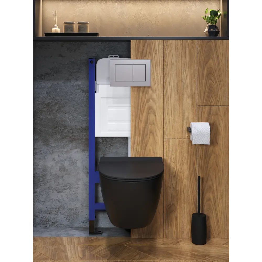 Фото 8 Комплект инсталляция с унитазом и кнопкой 3 в 1 Watersense W00657 инсталляция безободковый подвесной унитаз Milana Pro Vortex черный матовый кнопка хром Фото 8 Комплект инсталляция с унитазом и кнопкой 3 в 1 Watersense W00657 инсталляция безободковый подвесной унитаз Milana Pro Vortex черный матовый кнопка хром