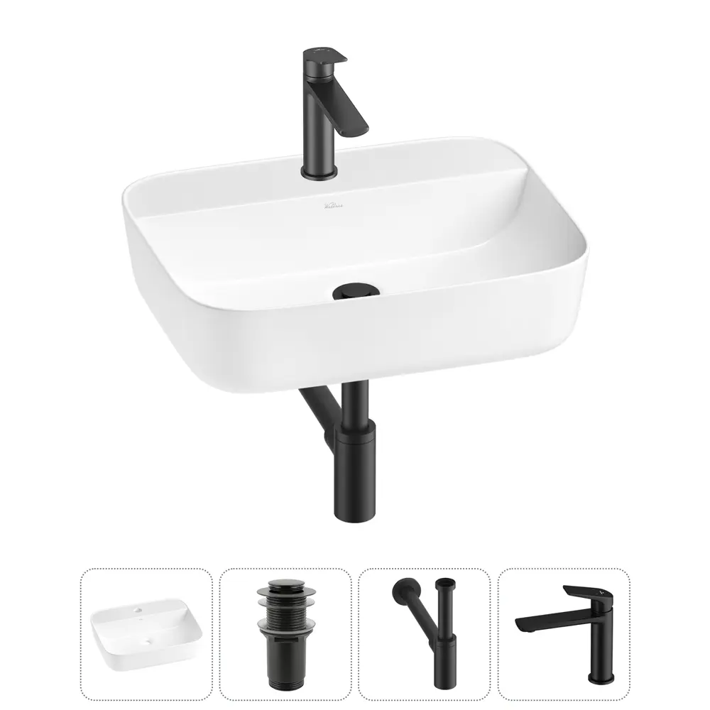 Фото Раковина Wellsee preen 20214324R 50см цвет раковина 4 в 1: д/к, сифон, смеситель