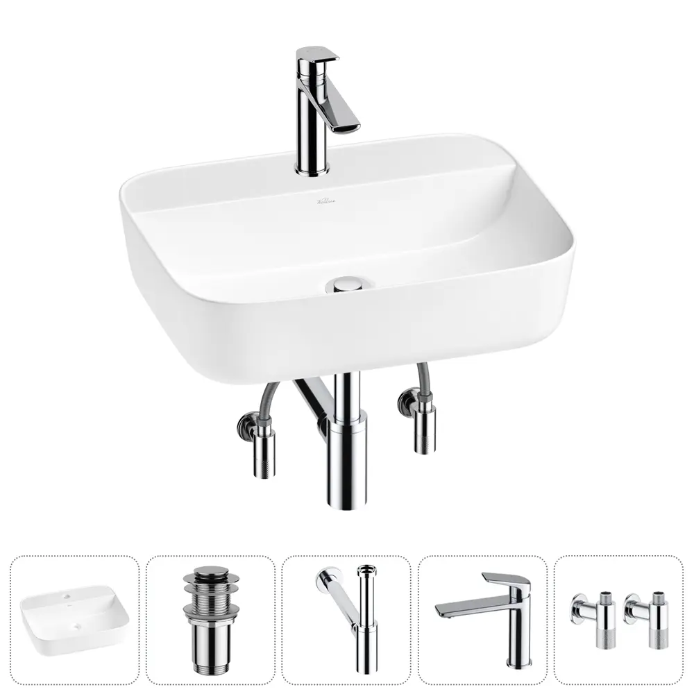 Фото Раковина Wellsee preen 20214327R 50см цвет раковина 5 в 1: д/к, сифон, смеситель, вентили