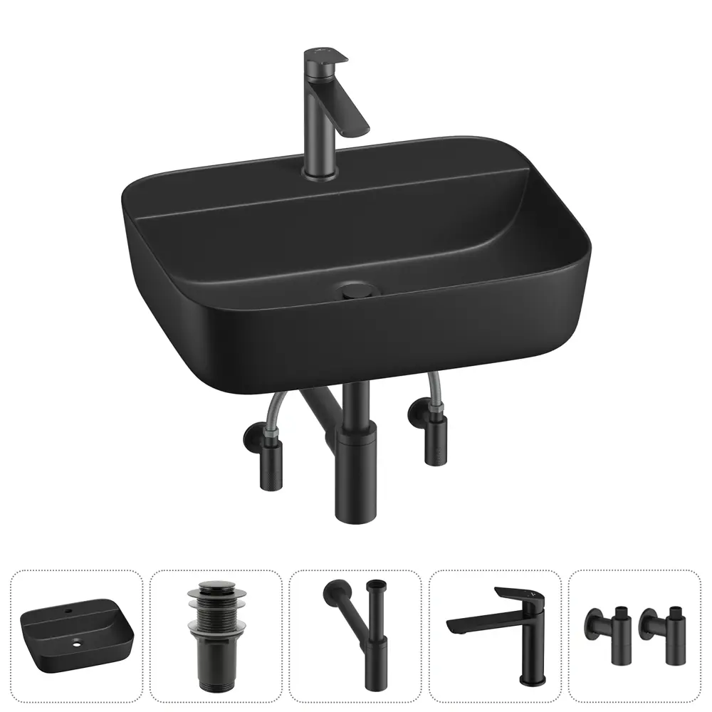 Фото Раковина Wellsee preen 20214341R 50см цвет раковина 5 в 1: д/к, сифон, смеситель, вентили