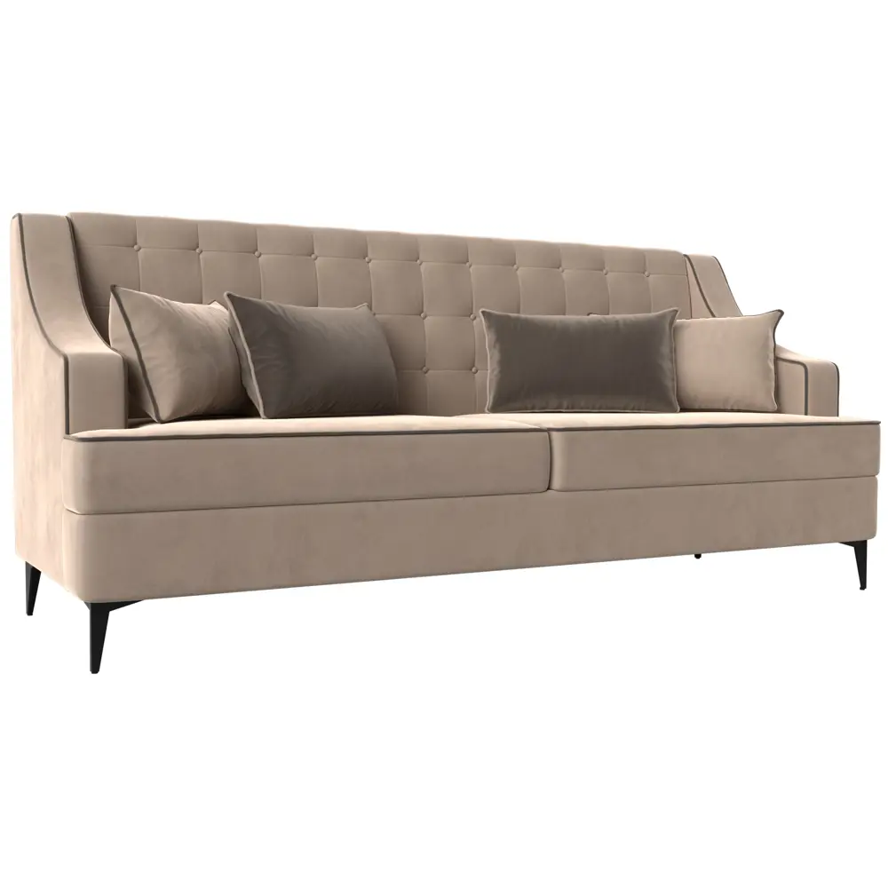 Фото Прямой диван Лига диванов Марк 228x103x82 см велюр цвет бежевый/коричневый Фото Прямой диван Лига диванов Марк 228x103x82 см велюр цвет бежевый/коричневый