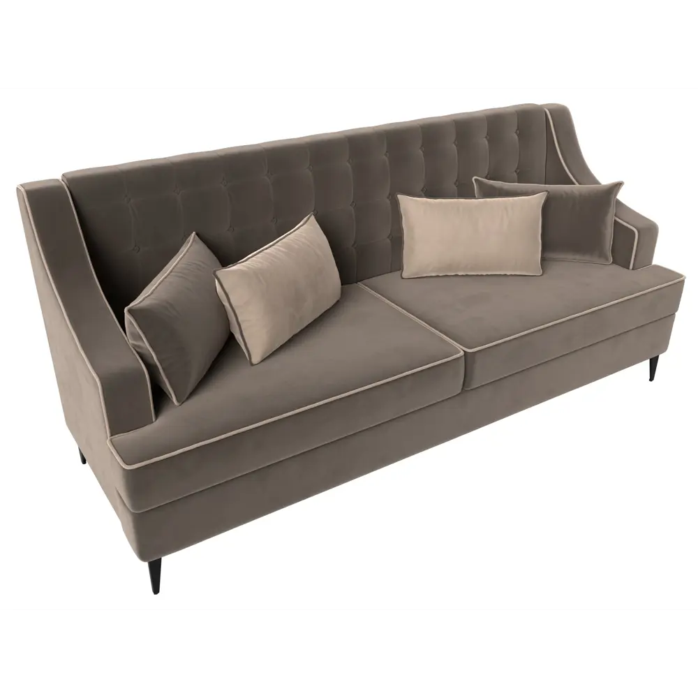 Фото 5 Диван прямой Лига диванов Марк 228x103x82 см велюр цвет бежевый/коричневый