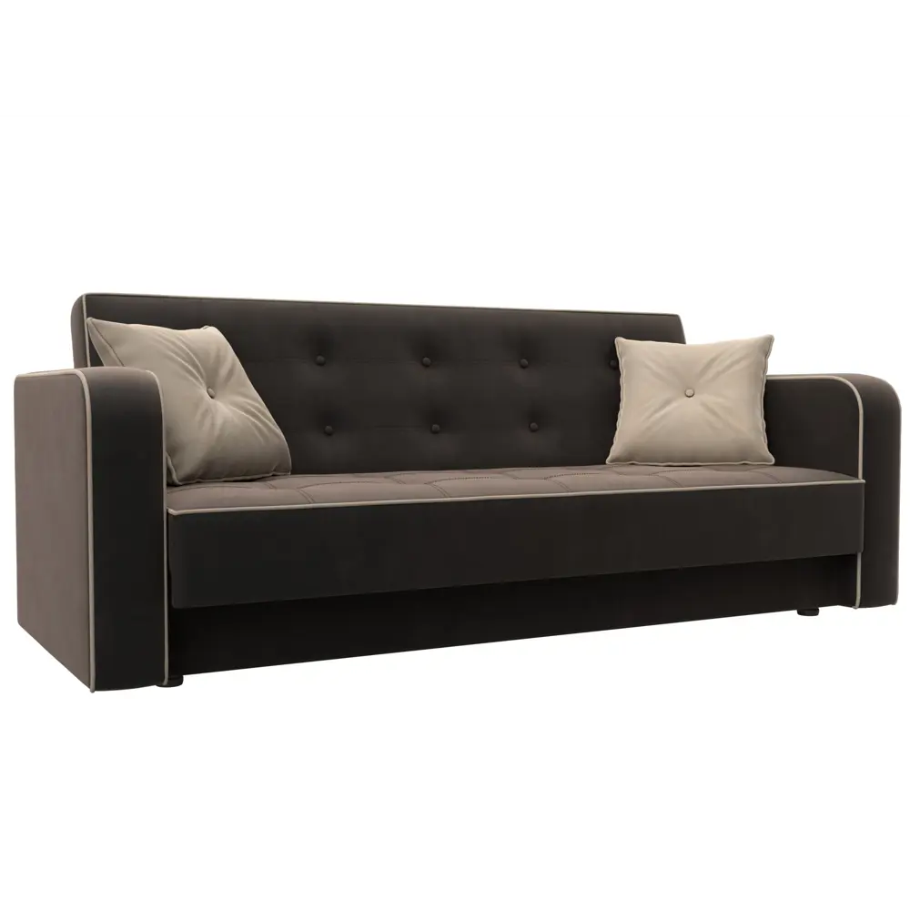 Фото Диван раскладной Лига диванов 211x82x86 см велюр цвет коричневый\бежевый\бежевый Фото Диван раскладной Лига диванов 211x82x86 см велюр цвет коричневый\бежевый\бежевый