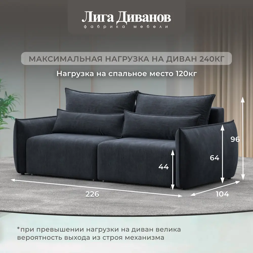Фото 5 Диван раскладной Лига диванов 226x96x104 см шенилл цвет rimini 14 темно-серый Фото 5 Диван раскладной Лига диванов 226x96x104 см шенилл цвет rimini 14 темно-серый