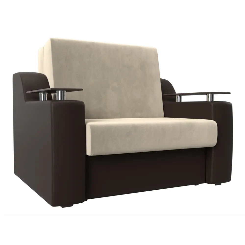 Фото Диван раскладной Лига диванов 132x93x110 см вельвет цвет бежевый/коричневый Фото Диван раскладной Лига диванов 132x93x110 см вельвет цвет бежевый/коричневый