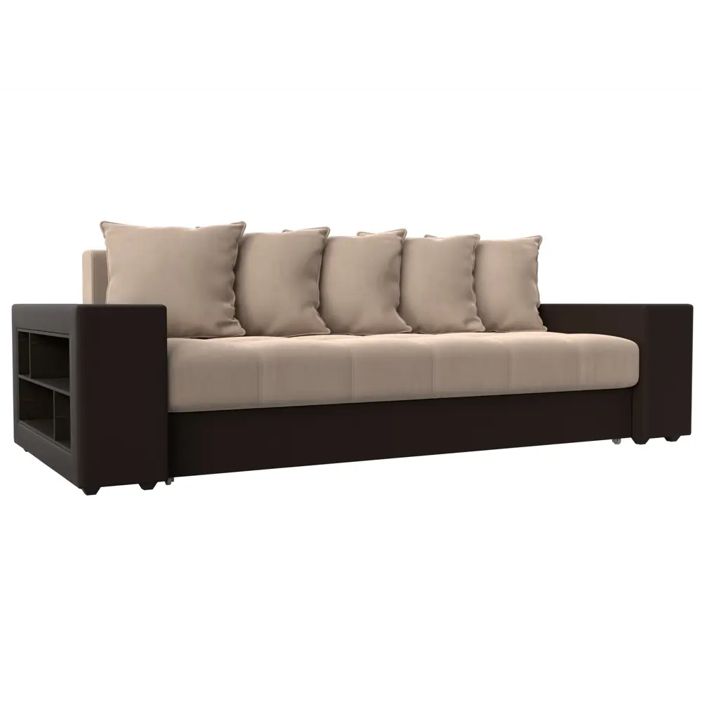 Фото Диван раскладной Лига диванов 110573_спб 240x96x109 см велюр цвет бежевый/коричневый Фото Диван раскладной Лига диванов 110573_спб 240x96x109 см велюр цвет бежевый/коричневый