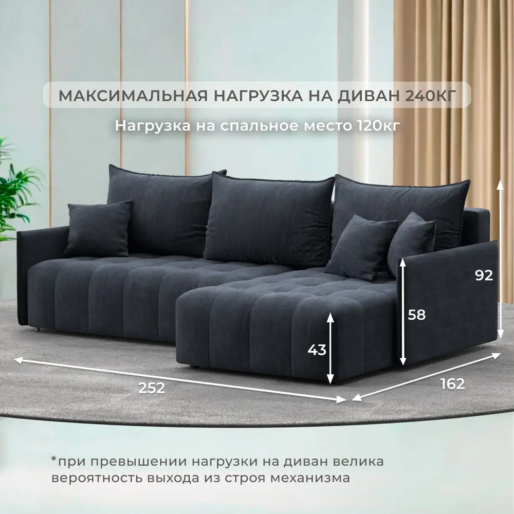 Фото 4 Диван раскладной Лига диванов 252x92x162 см шенилл цвет rimini 14 темно-серый Фото 4 Диван раскладной Лига диванов 252x92x162 см шенилл цвет rimini 14 темно-серый