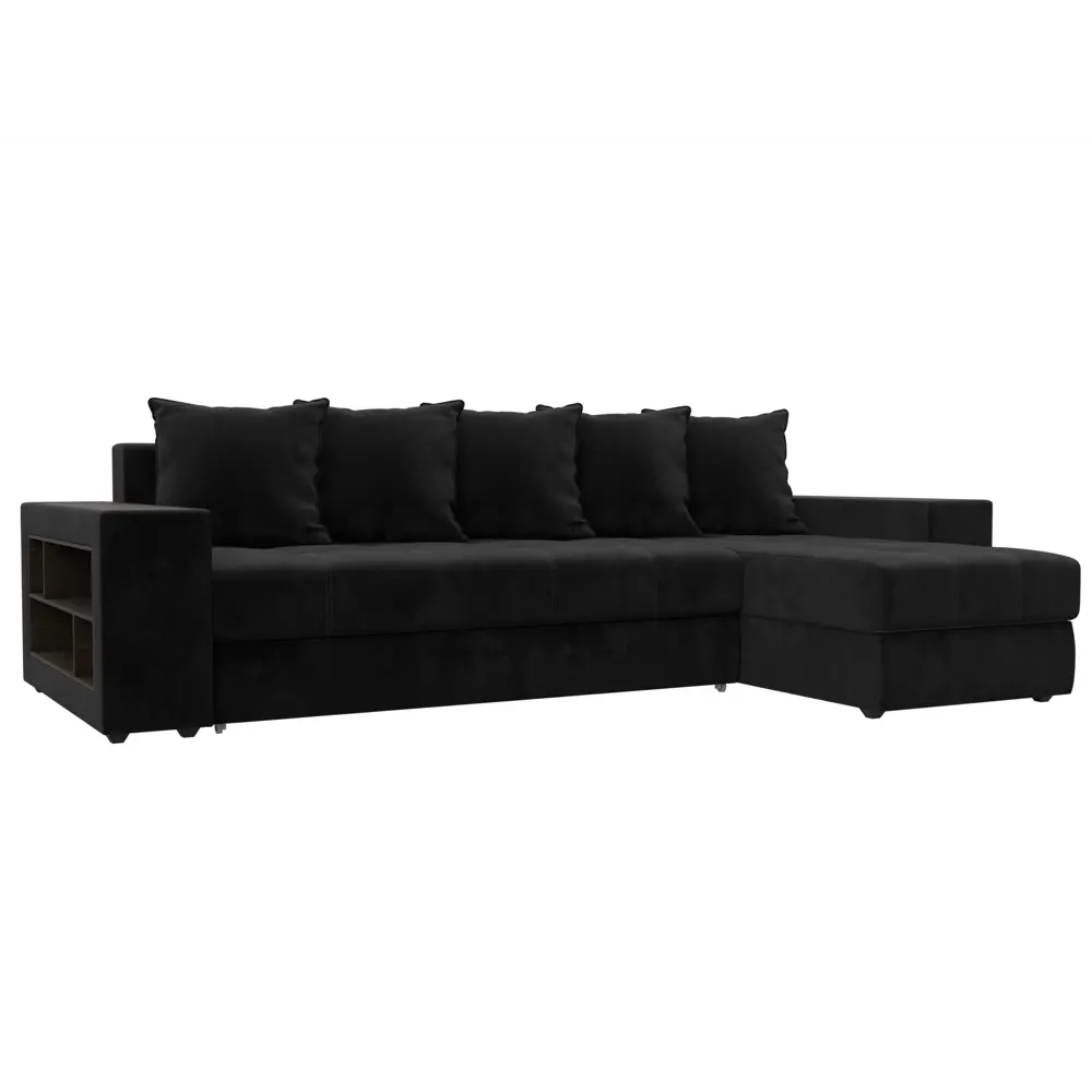 Фото Диван раскладной Лига диванов 110470_спб 282x90x163 см велюр цвет черный Фото Диван раскладной Лига диванов 110470_спб 282x90x163 см велюр цвет черный