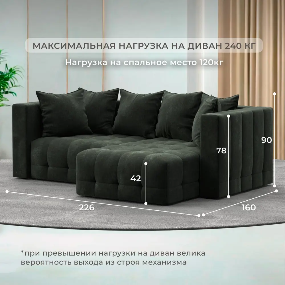 Фото 4 Диван раскладной Лига диванов 226x90x160 см шенилл цвет rimini 09 зеленый Фото 4 Диван раскладной Лига диванов 226x90x160 см шенилл цвет rimini 09 зеленый
