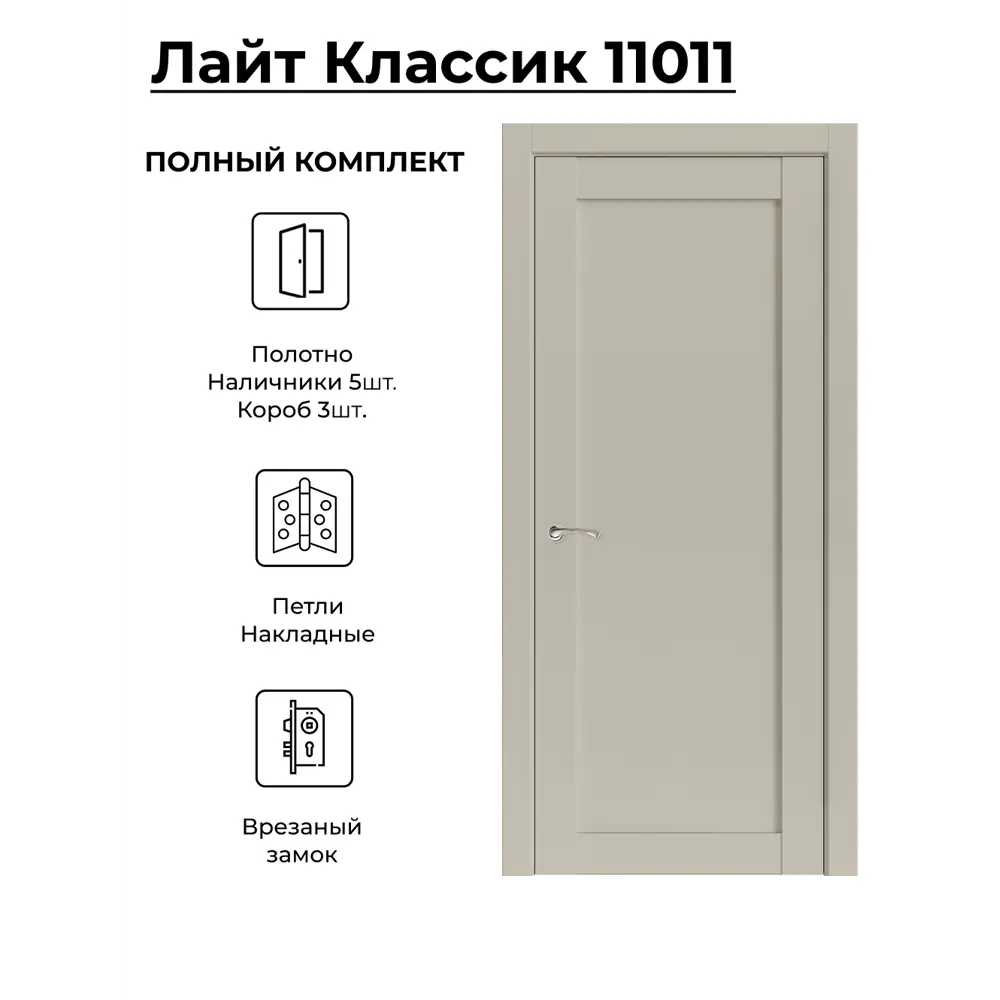 Фото Комплект межкомнатной двери Uberture Лайт Классика 11011 глухая 200x60см ПВХ цвет лофт мокко фурнитура BL Фото Комплект межкомнатной двери Uberture Лайт Классика 11011 глухая 200x60см ПВХ цвет лофт мокко фурнитура BL