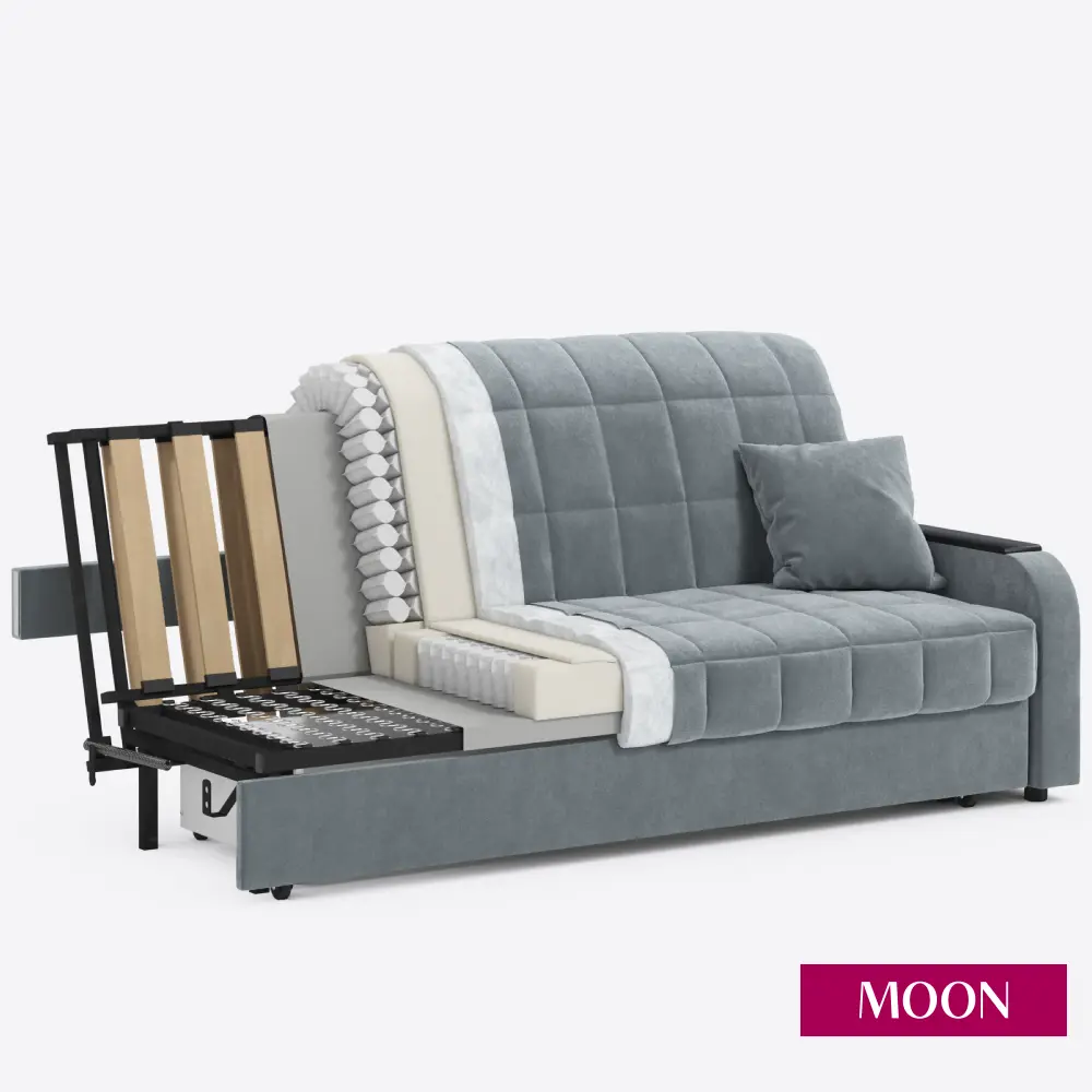 Фото 16 Диван раскладной Moon family 044 203x90x104 см велюр цвет темно-серый