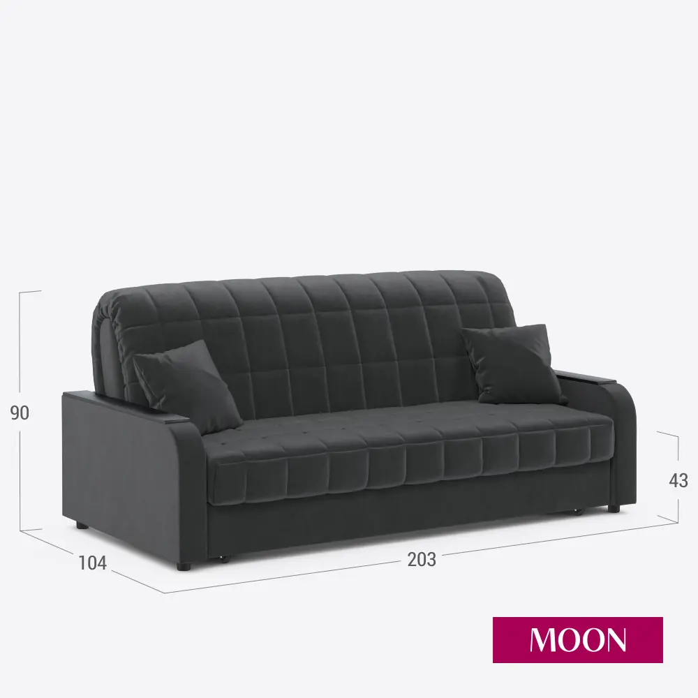 Фото 2 Диван раскладной Moon family 044 203x90x104 см велюр цвет темно-серый