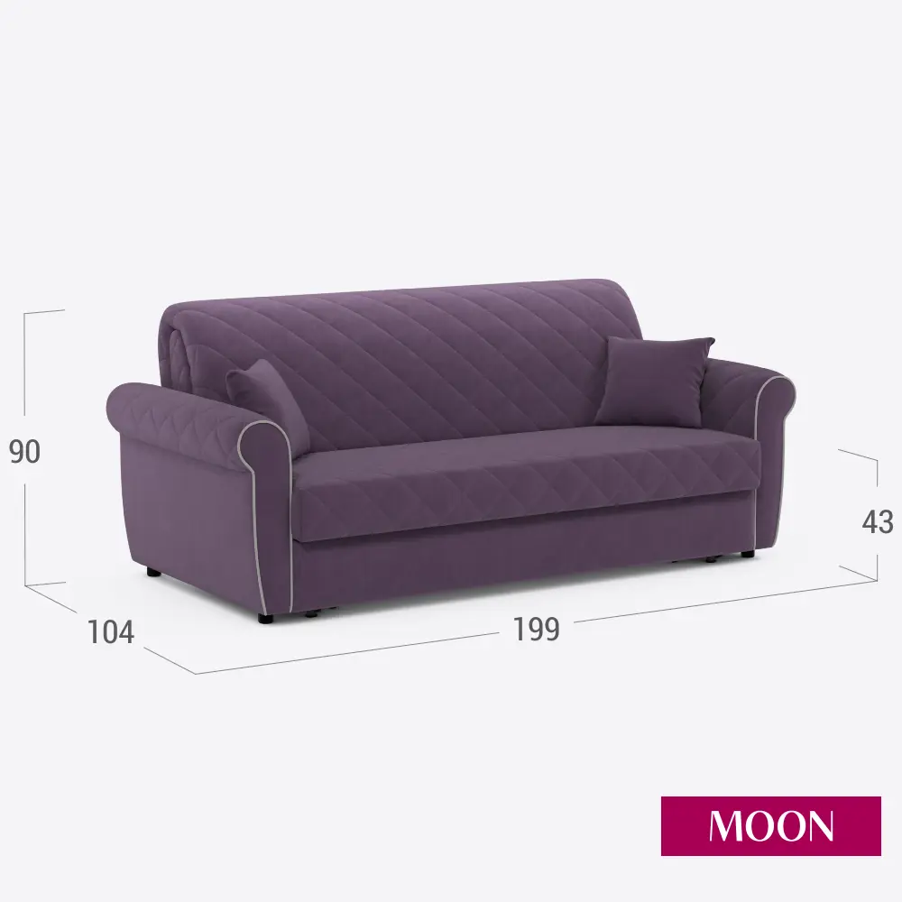 Фото 2 Диван раскладной Moon family 123 199x90x104 см велюр цвет фиолетовый