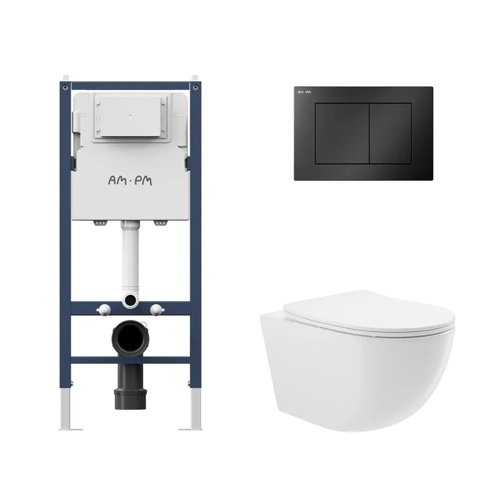 Фото Комплект инсталляции Am.pm I012709.0238 PrimeFit с клавишей PrimeFit S матовый черный и унитаз 48x36 ADT Pro Vortex Торнадо микролифт белый форма овал Фото Комплект инсталляции Am.pm I012709.0238 PrimeFit с клавишей PrimeFit S матовый черный и унитаз 48x36 ADT Pro Vortex Торнадо микролифт белый форма овал