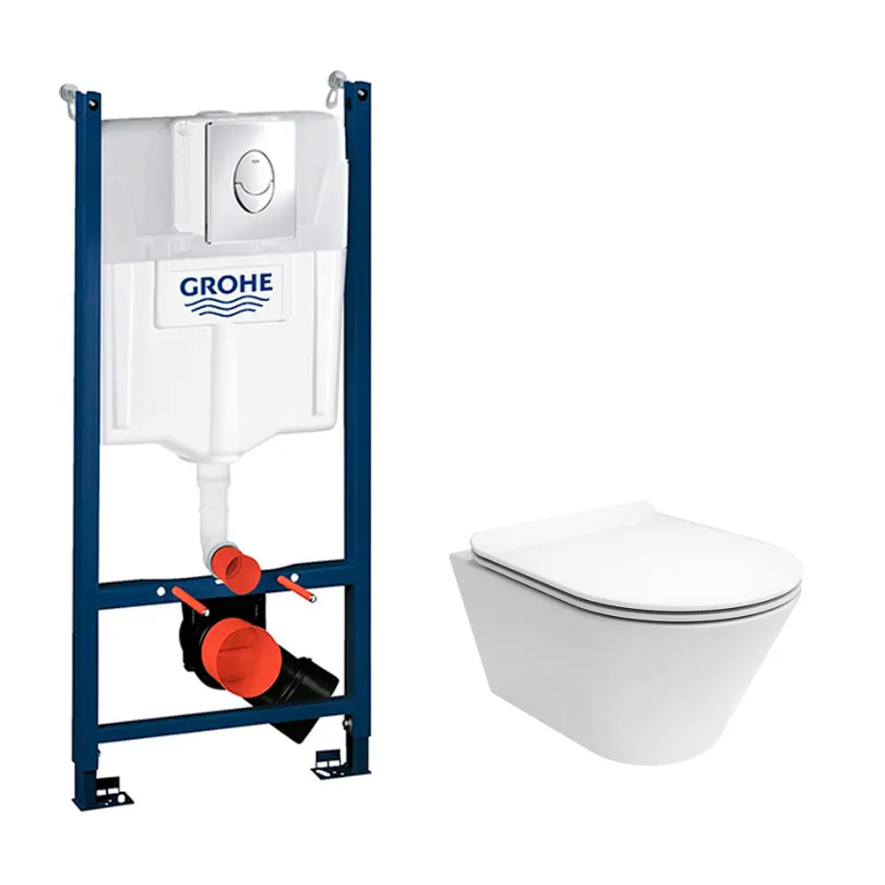 Фото Комплект инсталляции Grohe Rapid SL с клавишей - цвет хром и унитаз Kerama Marazzi Plaza Modern Торнадо микролифт белый глянцевый Фото Комплект инсталляции Grohe Rapid SL с клавишей - цвет хром и унитаз Kerama Marazzi Plaza Modern Торнадо микролифт белый глянцевый