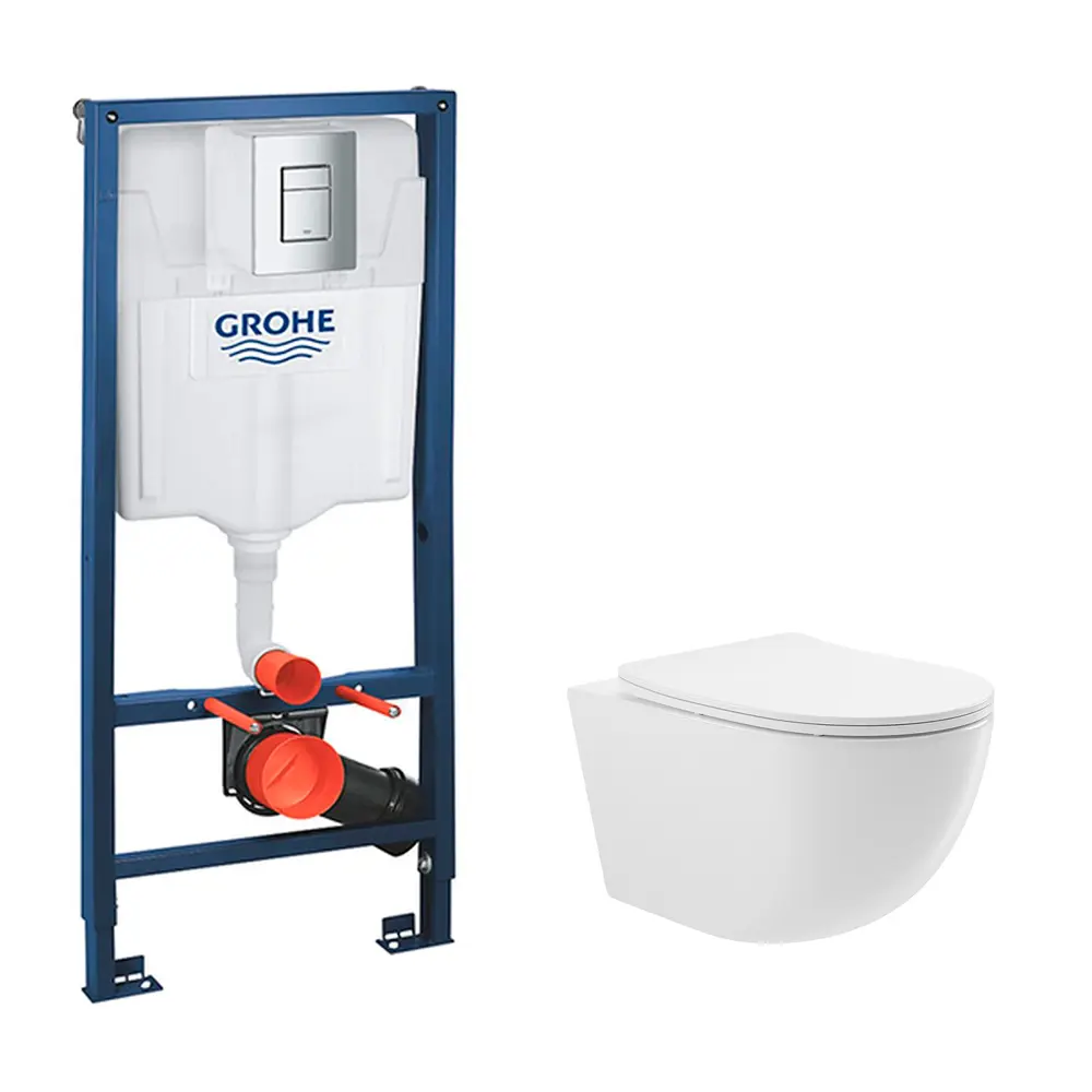 Фото Комплект инсталляции Grohe Rapid SL с клавишей - цвет хром с унитазом подвесным 48x36 ADT Pro Vortex Торнадо микролифт белый Фото Комплект инсталляции Grohe Rapid SL с клавишей - цвет хром с унитазом подвесным 48x36 ADT Pro Vortex Торнадо микролифт белый