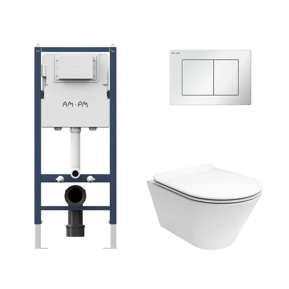 Фото Комплект инсталляции Am.pm I012709.0201 PrimeFit с клавишей PrimeFit S белый глянец и унитаз Kerama Marazzi Plaza Modern Торнадо микролифт белый Фото Комплект инсталляции Am.pm I012709.0201 PrimeFit с клавишей PrimeFit S белый глянец и унитаз Kerama Marazzi Plaza Modern Торнадо микролифт белый