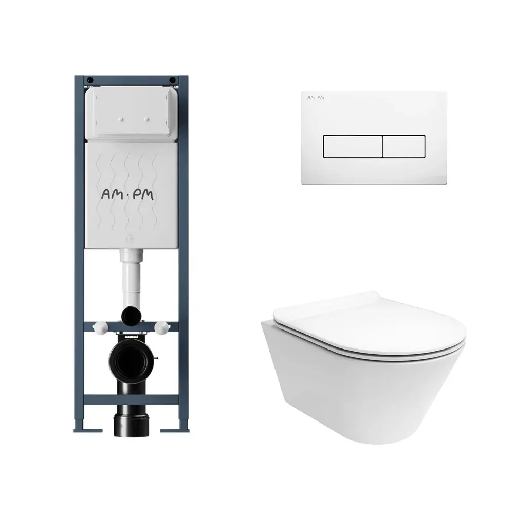 Фото Комплект инсталляции Am.pm I012709.0301 ErgoFit с клавишей ErgoFit M белый и унитаз Kerama Marazzi Plaza Modern Торнадо микролифт белый Фото Комплект инсталляции Am.pm I012709.0301 ErgoFit с клавишей ErgoFit M белый и унитаз Kerama Marazzi Plaza Modern Торнадо микролифт белый