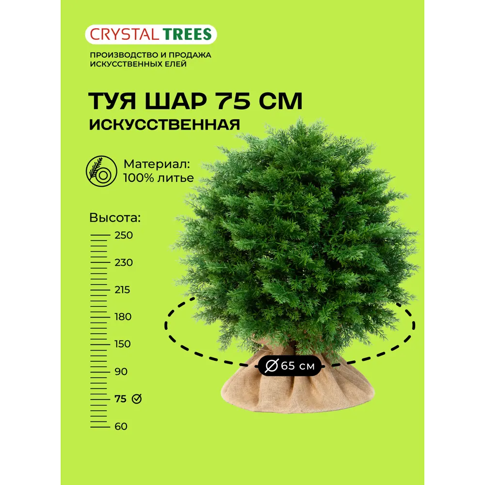 Фото Искусственное растение Crystal trees Туя шар 75 см зеленый Фото Искусственное растение Crystal trees Туя шар 75 см зеленый