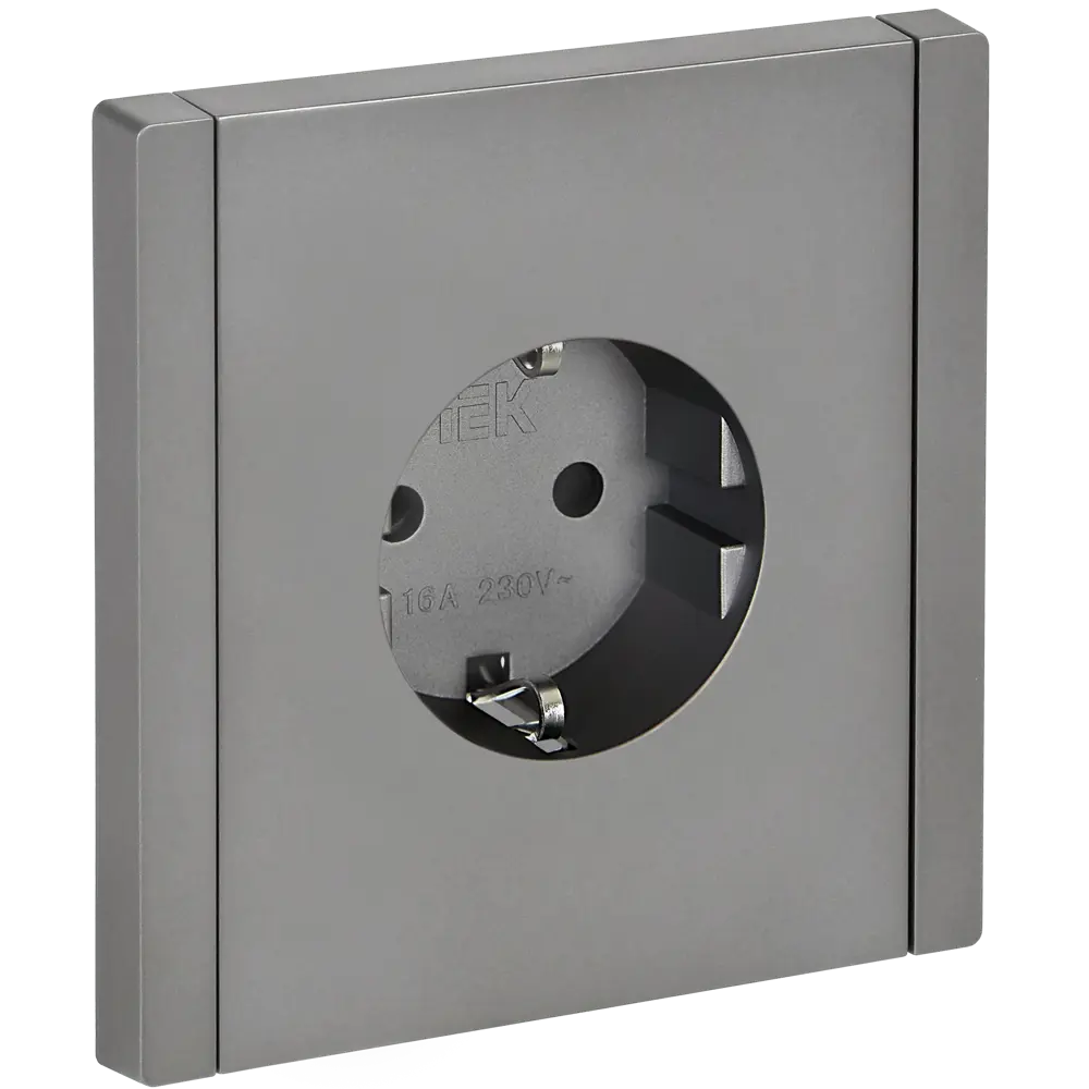 Фото Розетка встраиваемая IEK Forte&Piano с заземлением со шторками цвет сталь