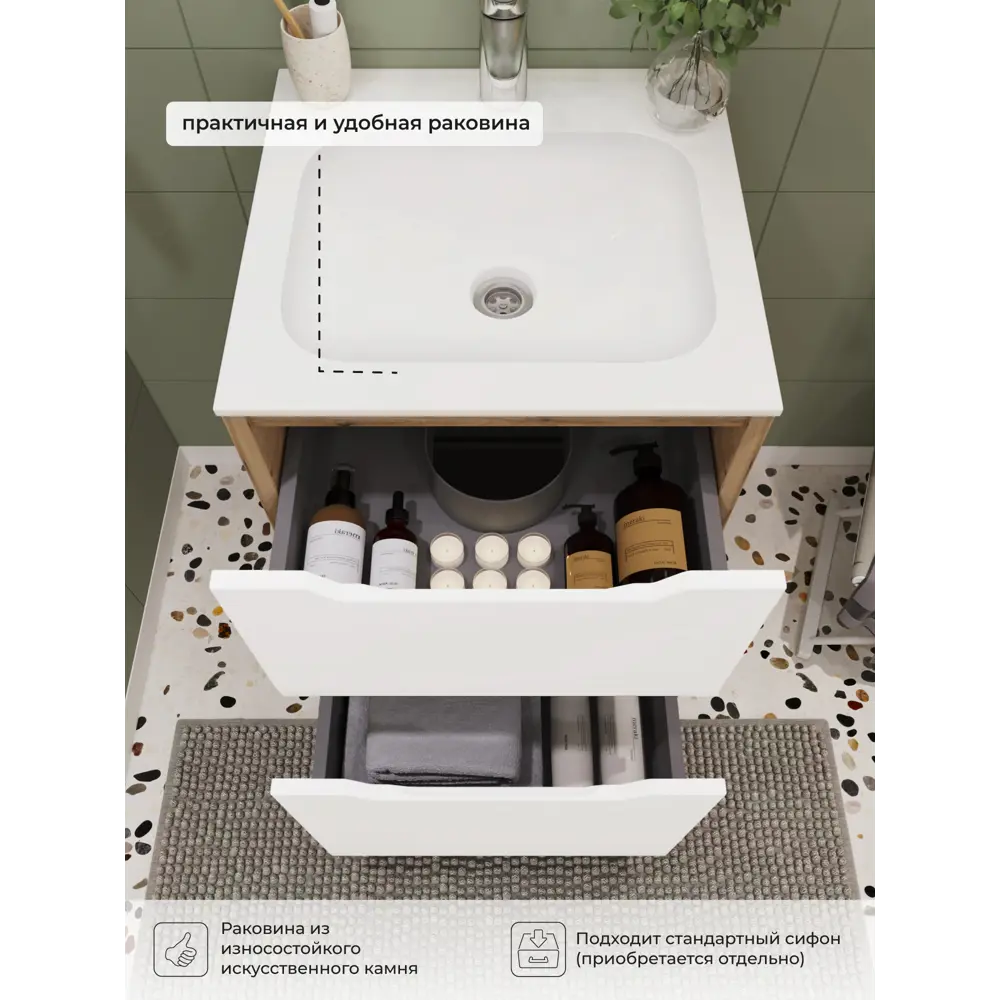 Фото 5 Тумба с раковиной в ванную Итана Nill 50 50.2x47.1x84.9 напольная белый глянец Фото 5 Тумба с раковиной в ванную Итана Nill 50 50.2x47.1x84.9 напольная белый глянец