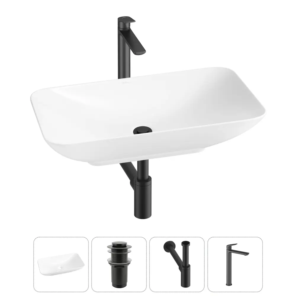 Фото Раковина Wellsee demure 20214592R 60см цвет раковина 4 в 1: д/к, сифон, смеситель