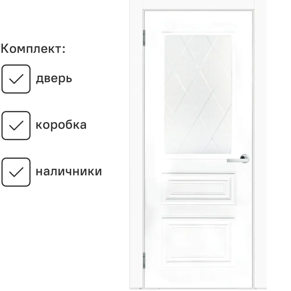 Фото 2 Комплект межкомнатной двери Wanmark Симпл-3 остеклённая 200x70см Эмаль цвет белый с коробом и наличниками Фото 2 Комплект межкомнатной двери Wanmark Симпл-3 остеклённая 200x70см Эмаль цвет белый с коробом и наличниками