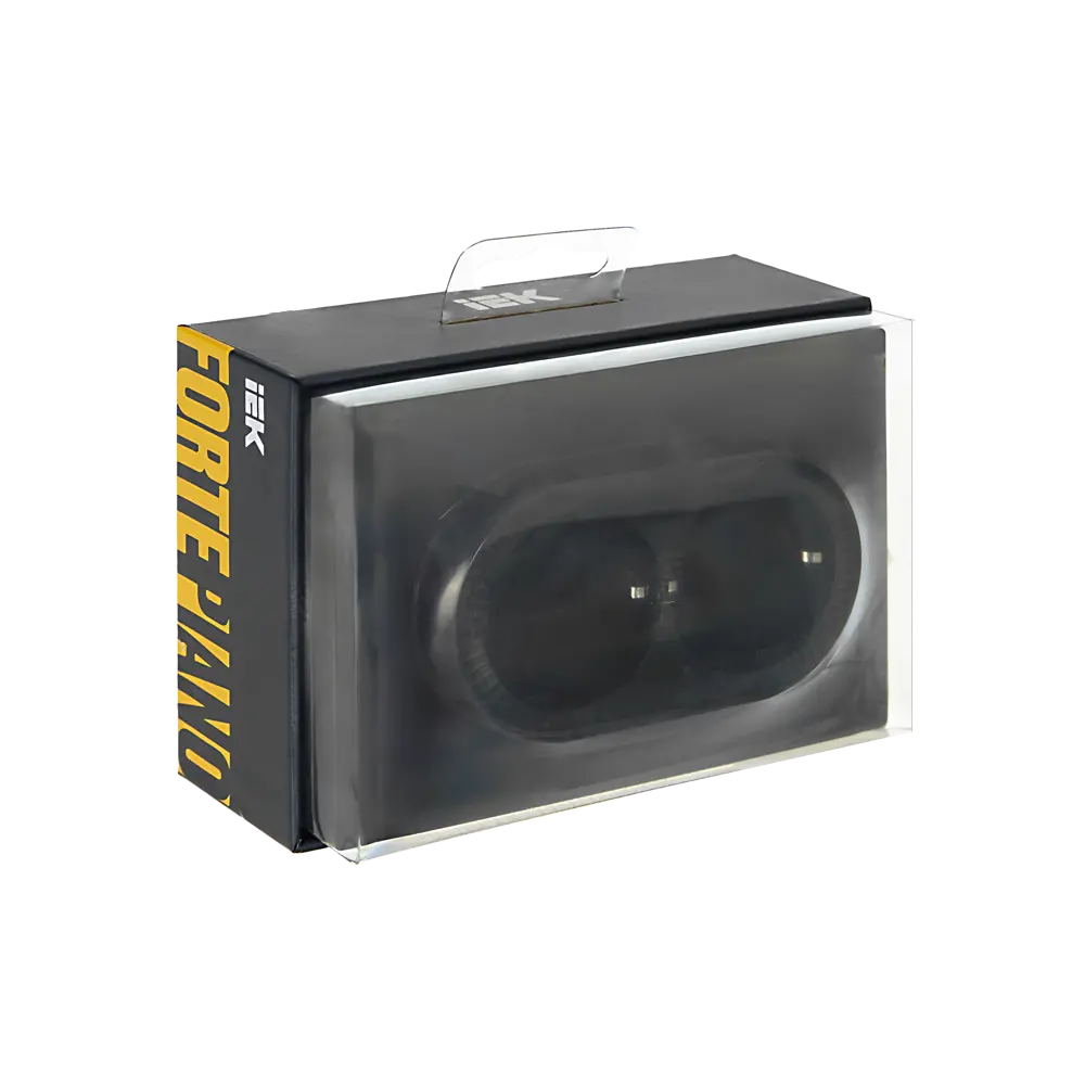 Фото 2 Розетка встраиваемая двойная IEK Forte&Piano с заземлением со шторками цвет черный