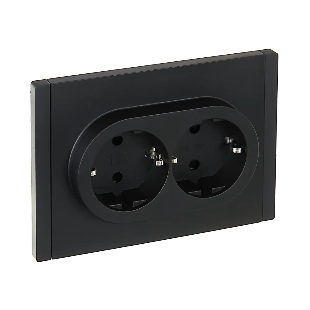 Фото Розетка встраиваемая двойная IEK Forte&Piano с заземлением со шторками цвет черный