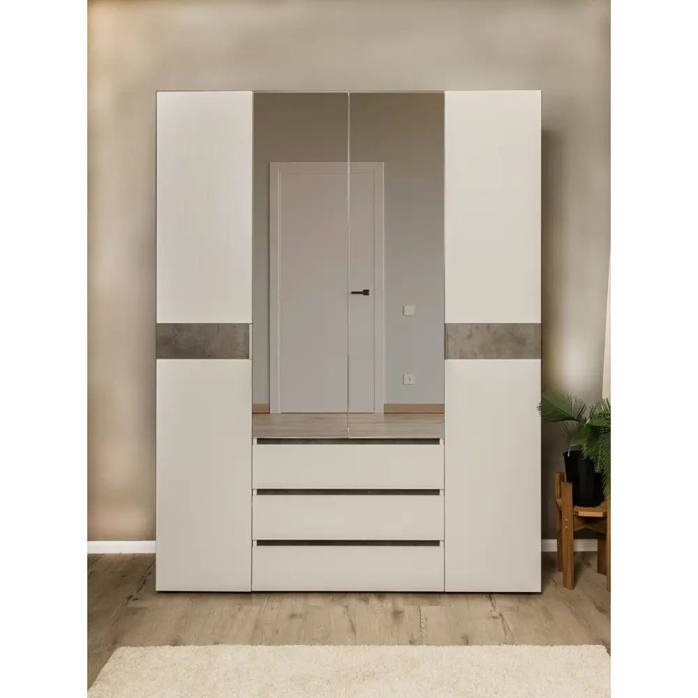 Фото 10 Шкаф распашной Doma Лотос с 4 дверями 160x208x49 см ЛДСП цвет белый/серый бетон