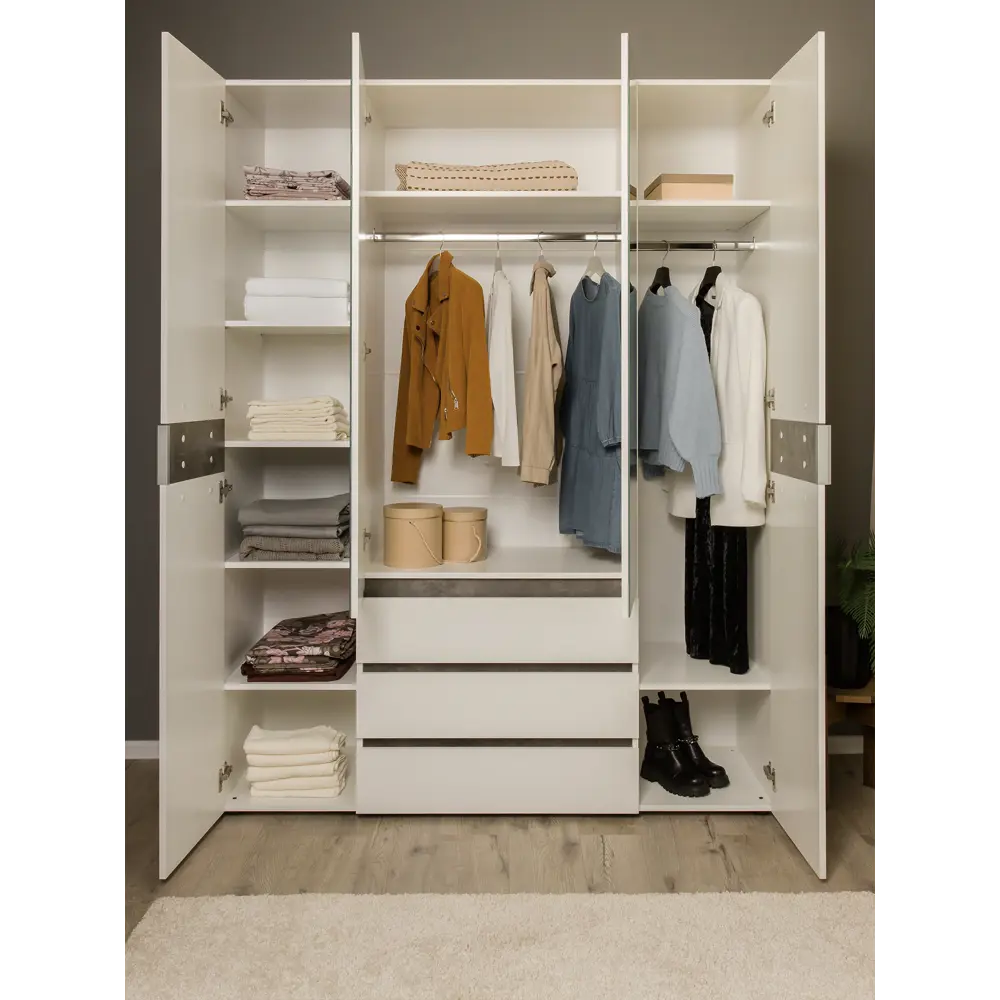 Фото 13 Шкаф распашной Doma Лотос с 4 дверями 160x208x49 см ЛДСП цвет белый/серый бетон