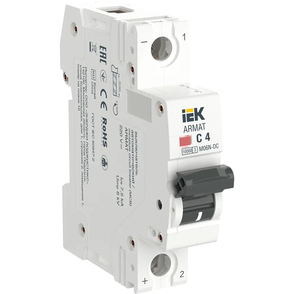 Фото 2 Автоматический выключатель Iek M06N-DC 1P C4 А 10 кА AR-M06N-1-C004DC Фото 2 Автоматический выключатель Iek M06N-DC 1P C4 А 10 кА AR-M06N-1-C004DC
