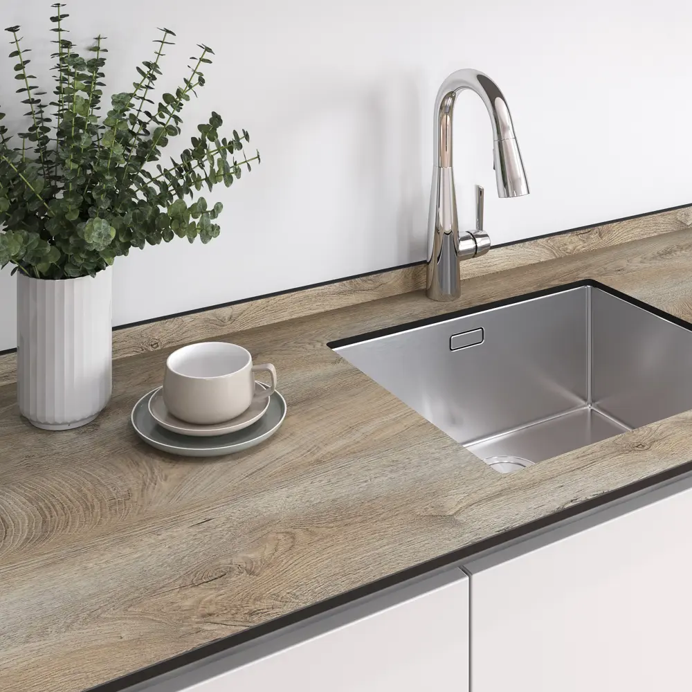 Фото 2 Кухонная столешница Slotex 240x60x1.2 см HPL-пластик цвет темный дуб Фото 2 Кухонная столешница Slotex 240x60x1.2 см HPL-пластик цвет темный дуб