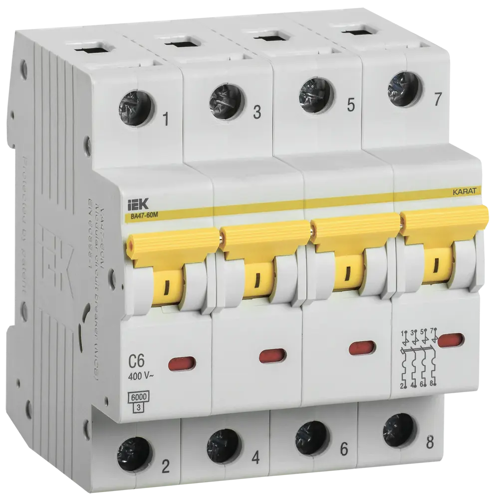 Фото 2 Автоматический выключатель Iek ВА47-60M 4P C6 А 6 кА MVA31-4-006-C Фото 2 Автоматический выключатель Iek ВА47-60M 4P C6 А 6 кА MVA31-4-006-C