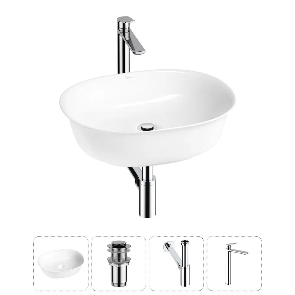 Фото Раковина Wellsee brillant icon 20214623R 50см цвет раковина 4 в 1: д/к, сифон, смеситель